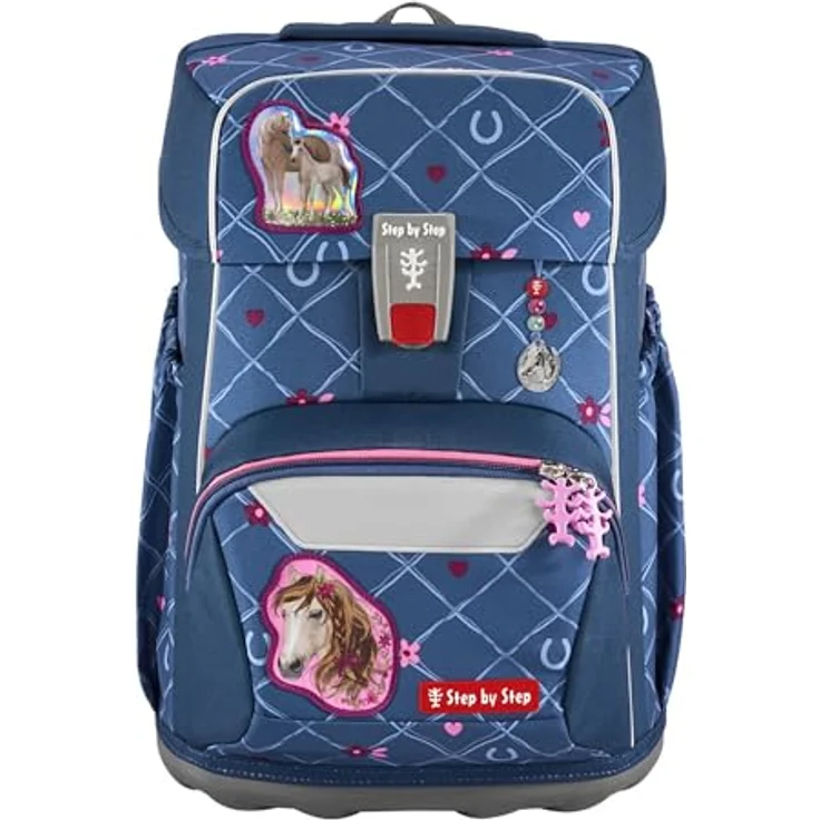 Step by Step Giant Schulranzen-Set „Horse Lima“ blau, 5-teilig, ergonomischer Tornister mit Reflektoren, höhenverstellbar, 23 Liter – Bild 2