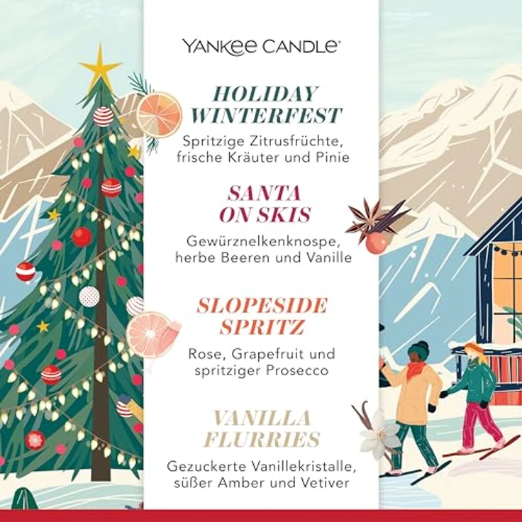 Yankee Candle Geschenkset Votivkerzen im Glas, 4 x 37 g, Christmas Collection mit Holiday Winterfest, Santa on Skis, Slopeside Spritz und Vanilla Flurries – Bild 3