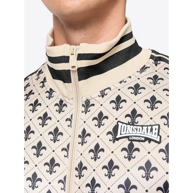 Lonsdale Athboy Trainingsanzug, Slim Fit aus hochwertigem Mischgewebe, sand/black, Größe S, mit Reißverschlusstaschen und Logo-Details – Bild 5