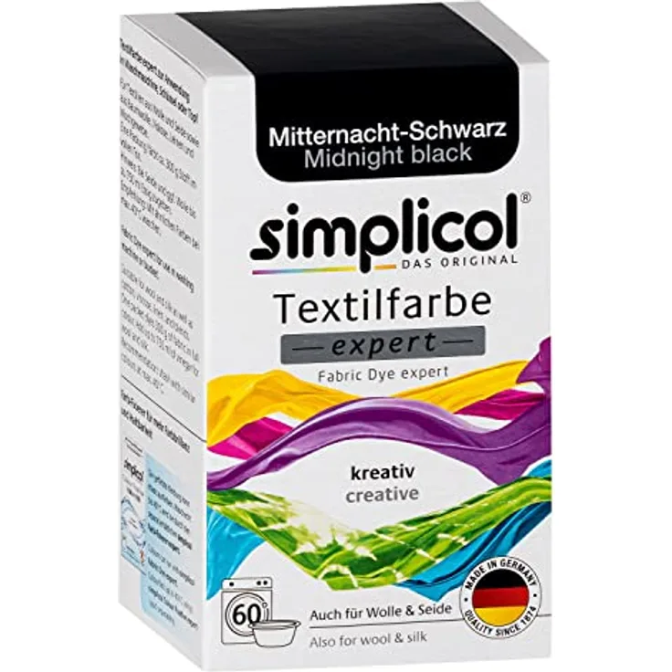 simplicol Textilfarbe expert Mitternacht-Schwarz 1718 - Zum Umfärben und Auffrischen von Kleidung, Waschmaschinenfest, für Baumwolle, Wolle, Seide, Leinen, Viskose & Mischgewebe