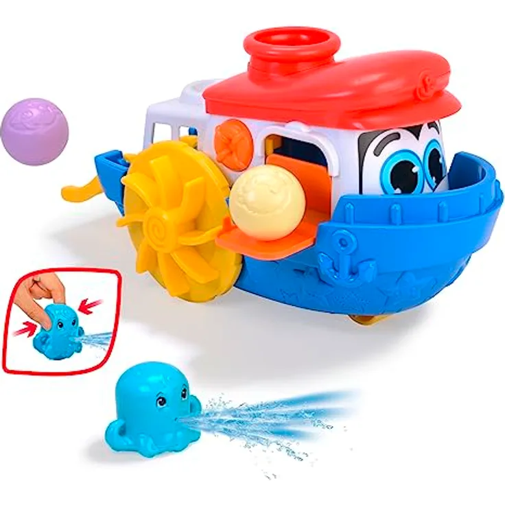 Dickie Toys ABC - Wasserspielzeug Sammy Splash - (30 cm) ab 1 Jahr, buntes Boot mit Zubehör & Spritzfunktion, Badespielzeug für Kinder & Babys ab 12 Monate