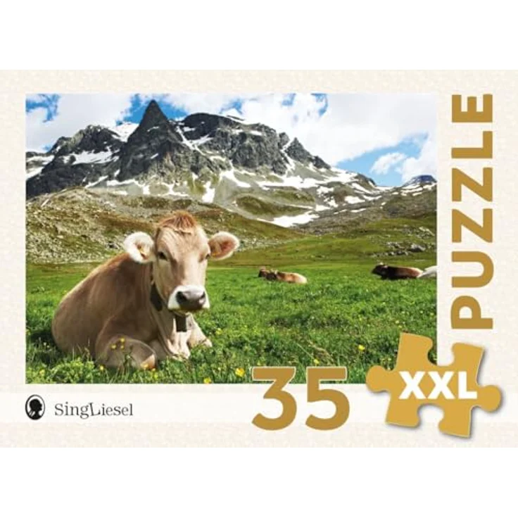 SingLiesel Puzzle für Senioren – Kuh in den Alpen, 35 große Teile, ideal für Demenz- und Gedächtnistraining