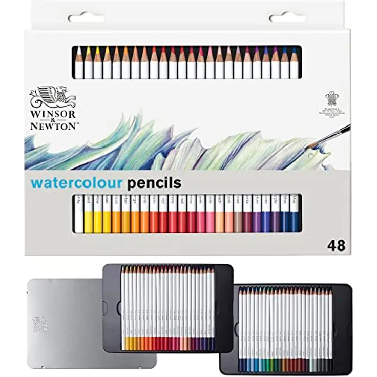 Winsor & Newton 0490057 präzisions Aquarellstifte im Set, 48 lebendige Farben, hochwertige Künstlerpigmente für farbkräftiges Malen in mehreren Schichten, höchste Farbbrillanz