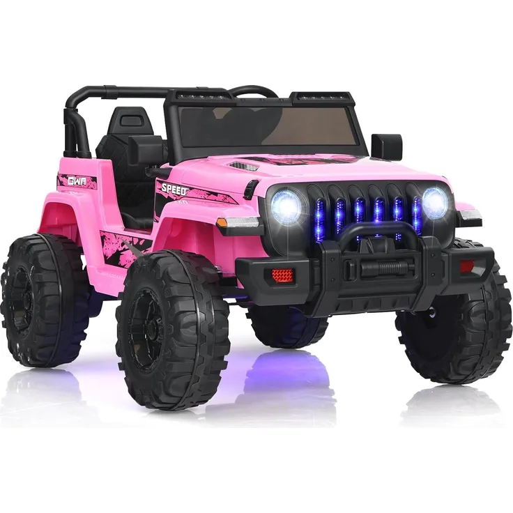 Dreamade 12V Kinder Elektroauto, Elektrofahrzeug mit 2,4G Fernbedienung, Scheinwerfer und Musik, belastbar bis 35 kg, pink