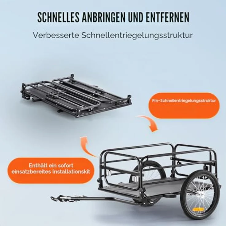 VEVOR Fahrradanhänger CT903L, 72 kg Tragkraft, faltbar, mit Universalkupplung und 40,6 cm Rädern, für 558,8-711,2 mm große Fahrräder – Bild 5
