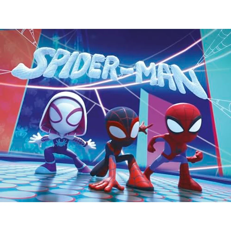 Komar Keilrahmenbild - Spidey and His Amazing Friends Glowy Spideys - Größe 40 x 30 cm - Leinwandbild, Kinderzimmer, Marvel, Blau, Rot, Lila - Handgefertigtes Qualitätsgemälde aus Deutschland – Bild 2