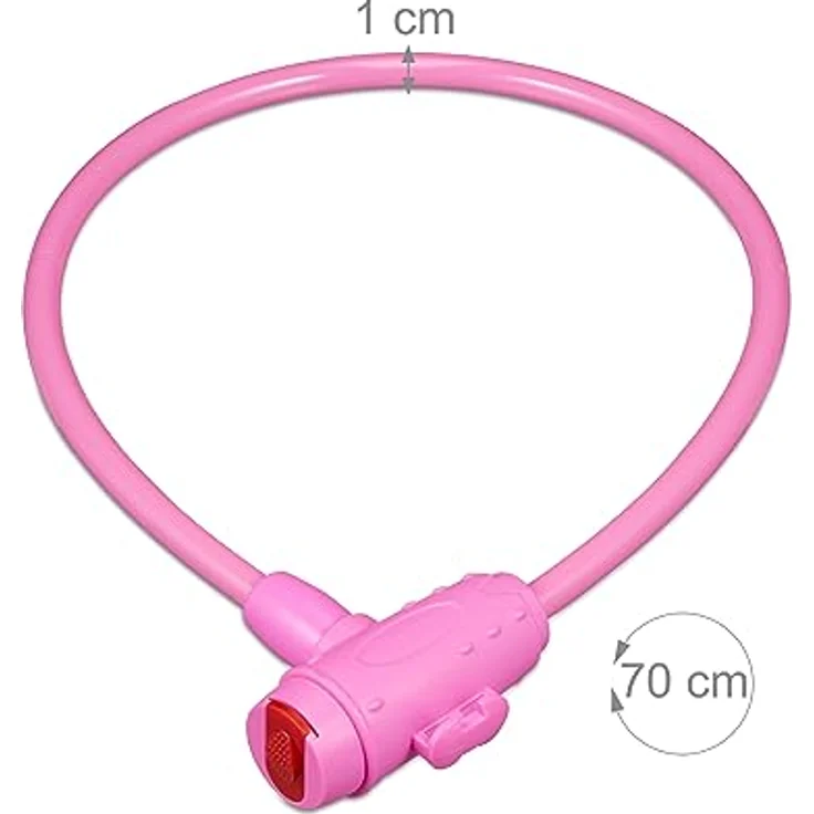 relaxdays Kabelschloss für Kinder, Fahrradschloss in Pink mit wetterfester Ummantelung, 70 cm Länge, inkl. 2 Schlüssel – Bild 4