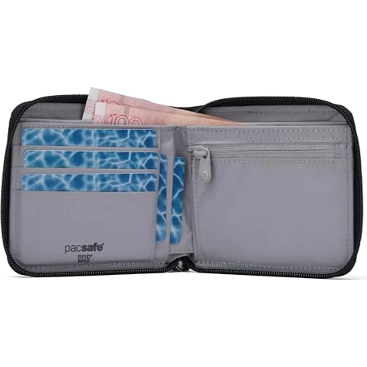 Pacsafe RFIDsafe Geldbörse, RFID Schutz, 11 cm, grau, aus 100% Polyester – Bild 4