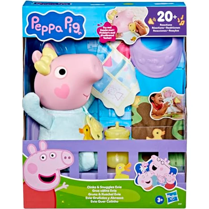 Hasbro Peppa Pig Oinks & Snuggles Evie, Interaktive Kuschelpuppe mit über 20 Soundeffekten und Zubehör – Bild 3