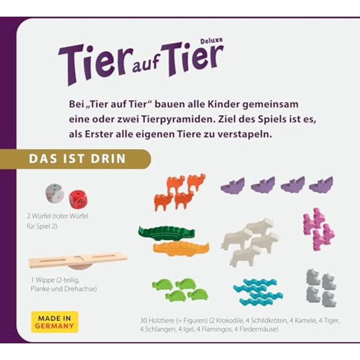 Haba Tier auf Tier Deluxe, Brettspiel mit wackeligen Tierpyramiden für Geschicklichkeitsspieler – Bild 6
