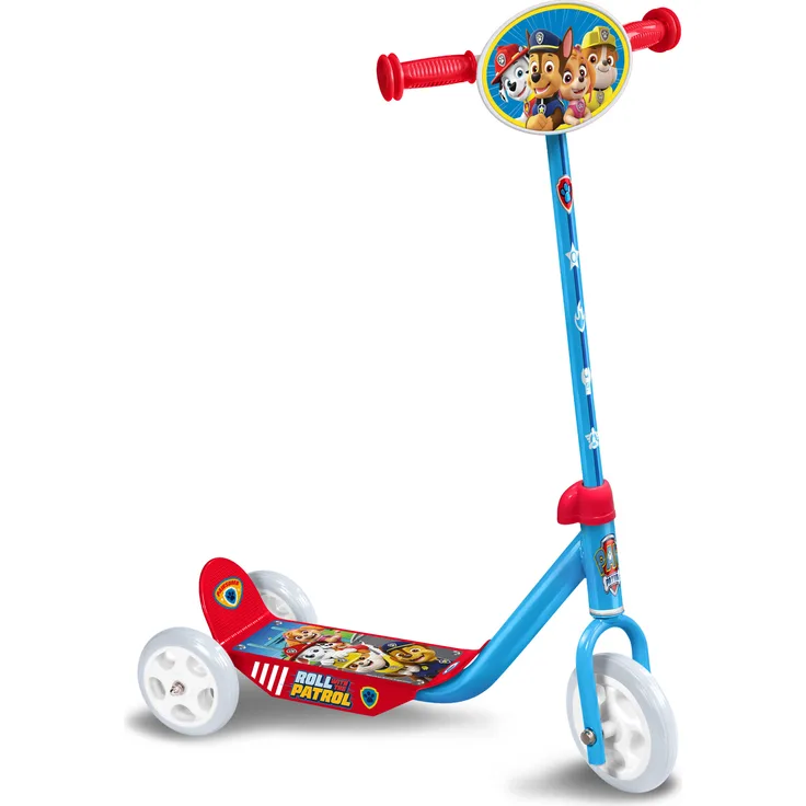 Nickelodeon Paw Patrol 3-Rad Kinderroller Junior Blau/Rot, perfekter Roller für Paw Patrol Fans, mit stabiler 3-Rad Konstruktion und Anti-Rutsch-Fussplatte