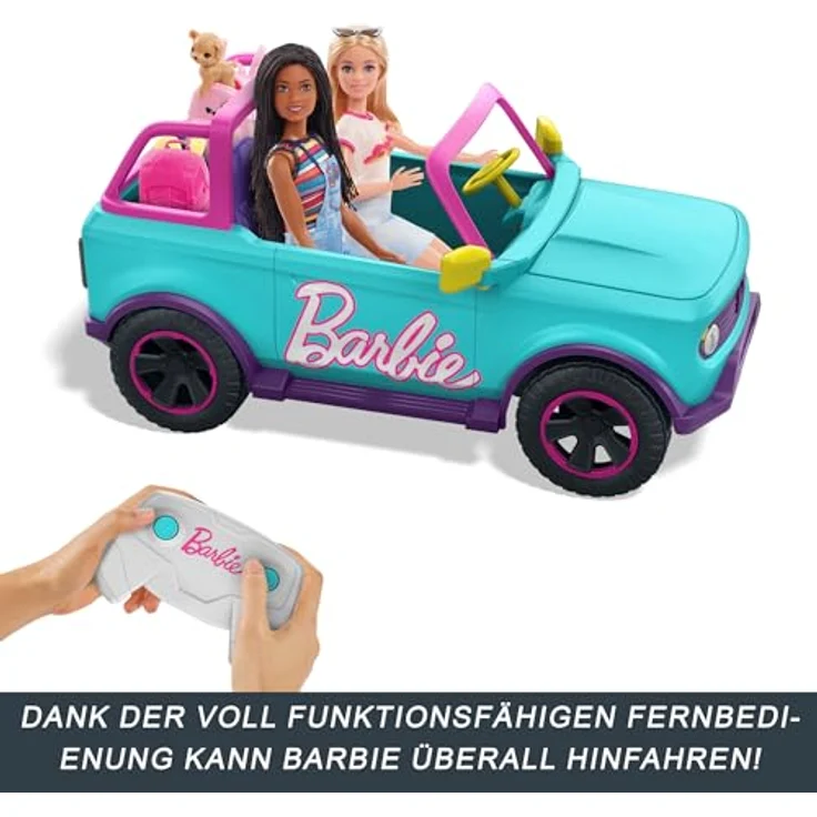 HOT WHEELS Barbie Ferngesteuerter SUV mit Aufklebern, kann 2 Barbie-Puppen plus Zubehör aufnehmen, individuelle Gestaltung durch aufklebbare Sticker, HTP53 – Bild 4