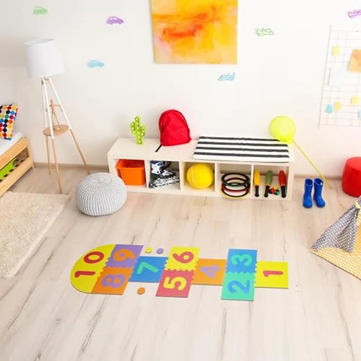 Relaxdays Puzzlematte mit Zahlen, Himmel & Hölle Kindermatte, bunt, schadstofffrei, Schaumstoff – Bild 2