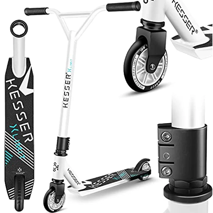 KESSER® Scooter Funscooter Stuntscooter X-Limit - 360° Lenkung mit ABEC 9 Kugellagern 100 mm PU Räder Robuster Kickscooter Tretroller Cityroller Trick Roller für Kinder Erwachsene Weiß / Schwarz – Bild 2