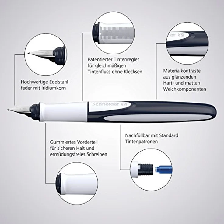 SCHNEIDER Füllhalter Ray M, Edelstahlfeder, ergonomisches gummiertes Griffprofil, Farbe: space blue, in transparenter Schachtel – Bild 4