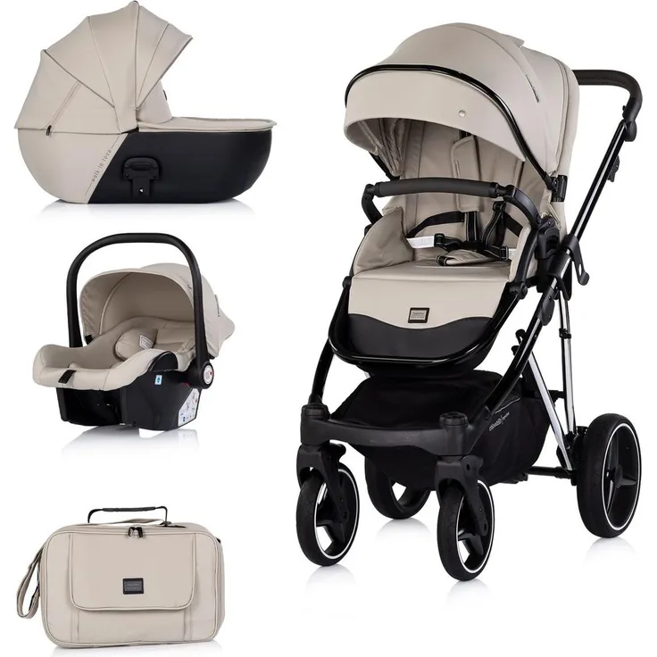 Chipolino Kombikinderwagen 3 in 1 Imperium, inkl. Babyschale, Babywanne, Tasche und Korb, beige