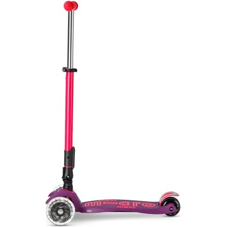 Micro Kinderroller Maxi Micro, klappbar mit LED-Rädern, lila pink neon – Bild 6