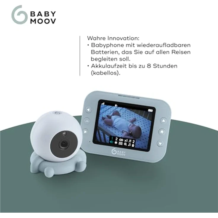 Babymoov Babyphone Yoo-Roll mit Kamera, 300 m Reichweite, wiederaufladbarer Akku, Nachtsicht, 8 Schlaflieder – Bild 3