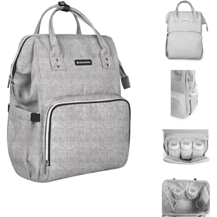 Kikka Boo Wickeltasche Siena, Rucksack mit Wickelunterlage und einstellbarer Grifflänge, grau, wasserabweisend mit Flaschenabteilungen und Organisationstaschen