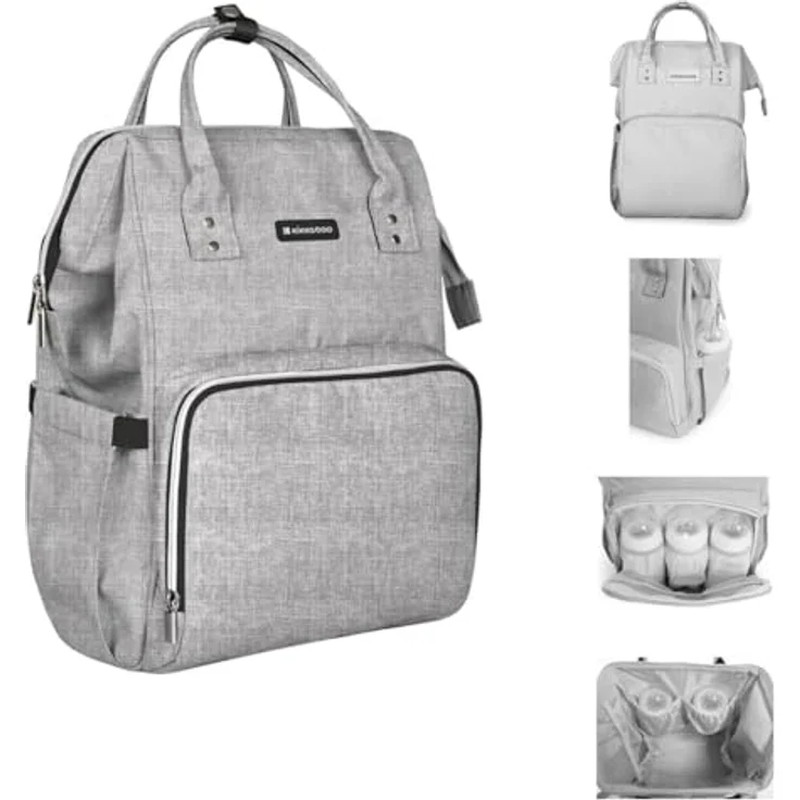 Kikka Boo Wickeltasche Siena, Rucksack mit Wickelunterlage und einstellbarer Grifflänge, grau, wasserabweisend mit Flaschenabteilungen und Organisationstaschen – Bild 1