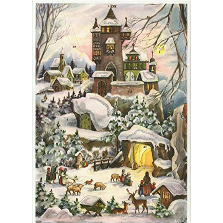Nostalgischer Adventskalender aus Papier mit Bildern und Glitzer für Kinder und Erwachsene "An der Burg" – Bild 1
