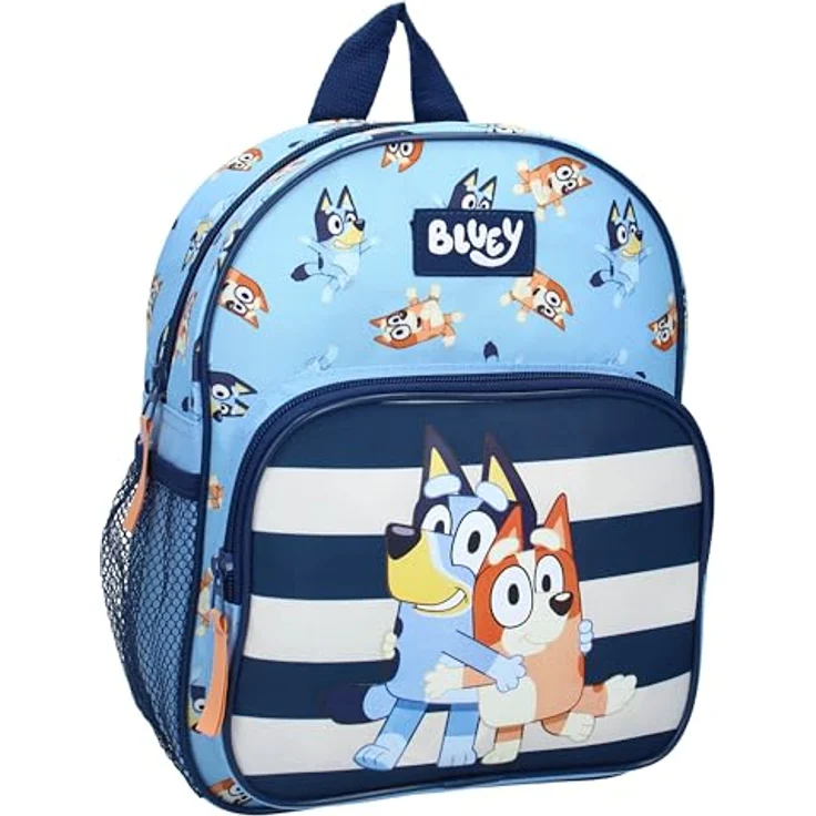 Vadobag BLUEY and BINGO Hug Hunderucksack, Kindergartenrucksack mit 2 Fächern, Blau und Babyblau, Größe 29x23x8 cm, verstellbare Schultergurte – Bild 1