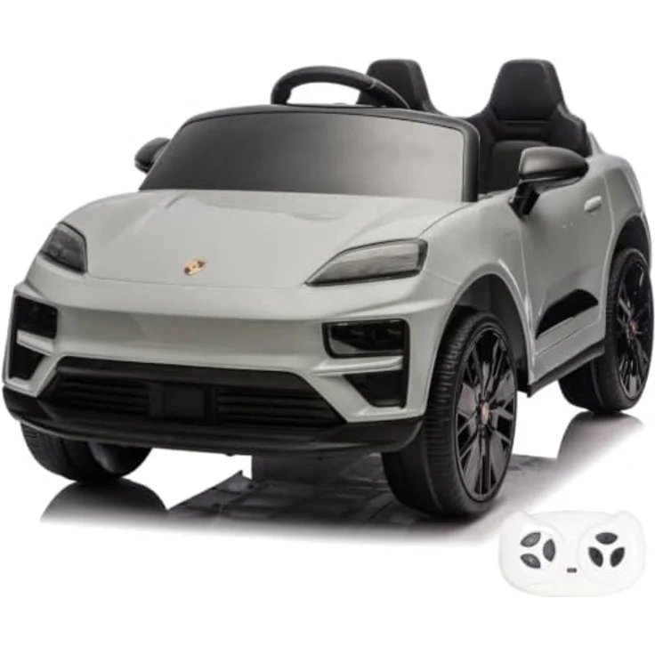 Vrooomy Porsche Macan Turbo Kinder Elektro Auto, 12V mit Fernbedienung, Soft-Start, EVA-Rädern und Bluetooth, Nardo Grau, für 1 bis 6 Jahre – Bild 1