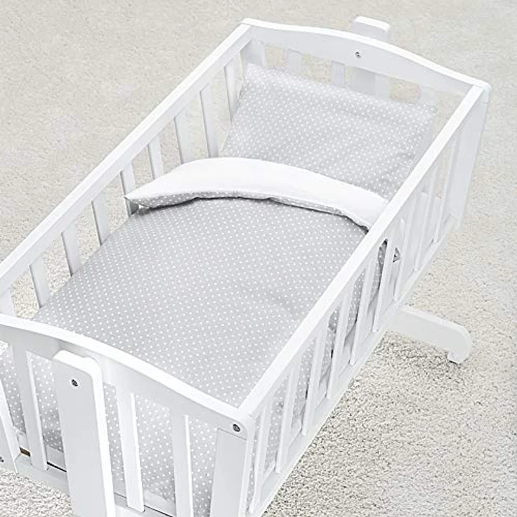 Fillikid Babybettwäsche - Deckenbezug 80x80 cm, Kissenbezug 35x40 cm - 100% Baumwolle - Kinder Bettwäsche Set mit Hoteleinschlag, OekoTex geprüft - Grau Weiß Punkte – Bild 3