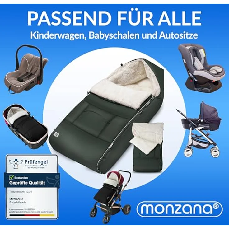 Monzana Babyfußsack Handwärmer Wetterfest Reflektoren-Streifen Reißverschluss abnehmbares Fußteil Waschbar Kinderwagen Winter Fußsack 90x60 cm – Bild 4