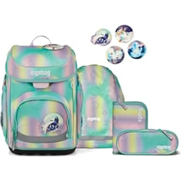 ergobag cubo Set, ergonomischer Schulranzen 5-teilig, grau, für 1. Klasse Grundschule, höhenverstellbar, wasserabweisend, inkl. Sportbeutel und 22-tlg. Federmäppchen – Bild 1