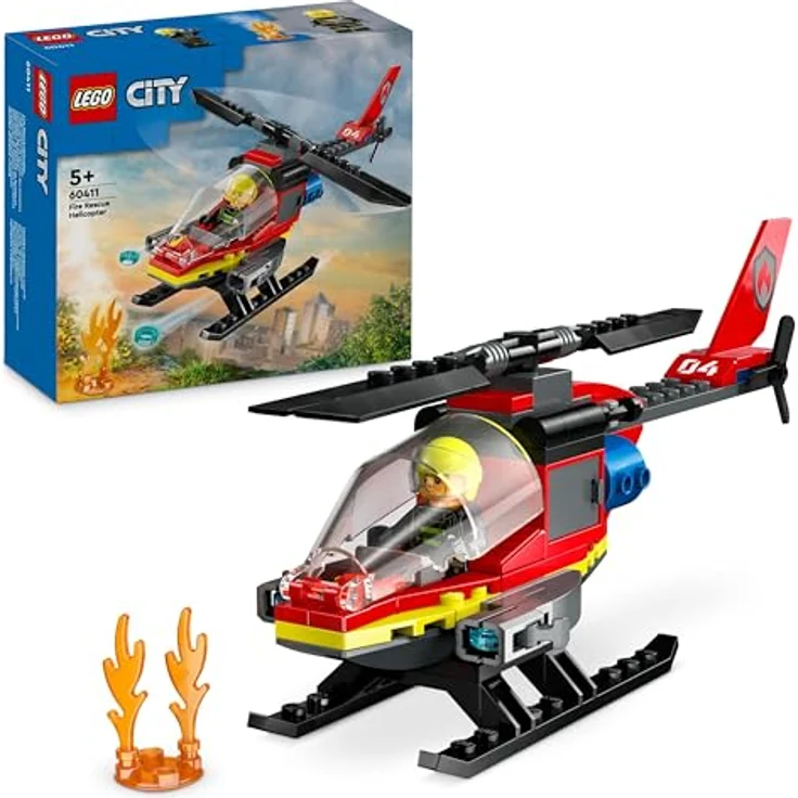 LEGO City Feuerwehrhubschrauber, Set mit Hubschrauber-Spielzeug und Pilot-Figur, Fantasievolles Spielerlebnis, Geschenk für Kinder ab 5 Jahren 60411 – Bild 1