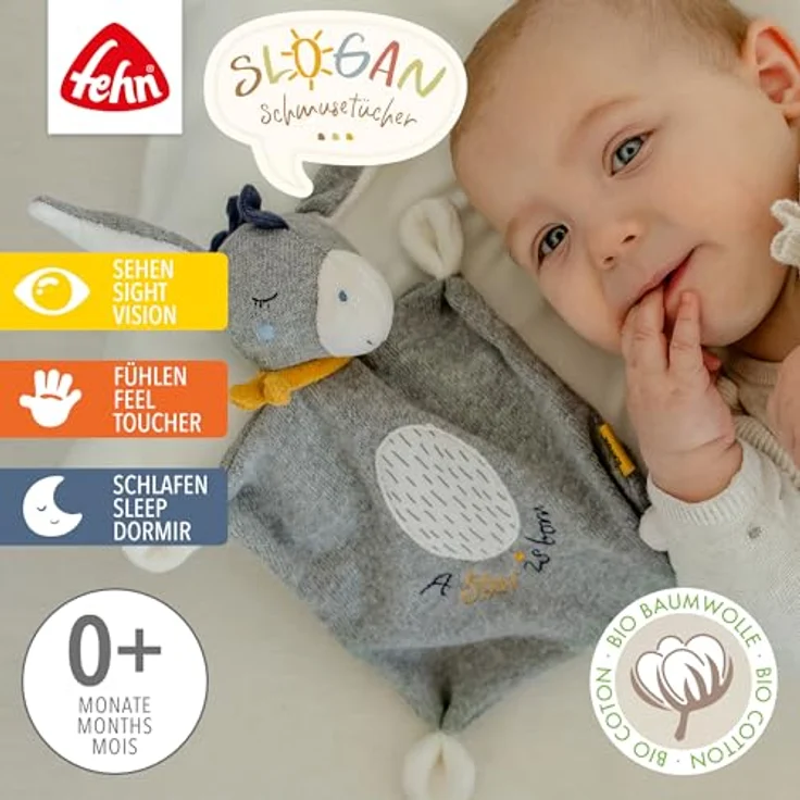 Fehn Schmusetuch fehnNATUR, Esel "Star" - Spielkamerad & Stofftier-Schnuffeltuch mit Baumwolle aus kbA, bestickt mit "A Star is born" in naturfarben – Bild 2
