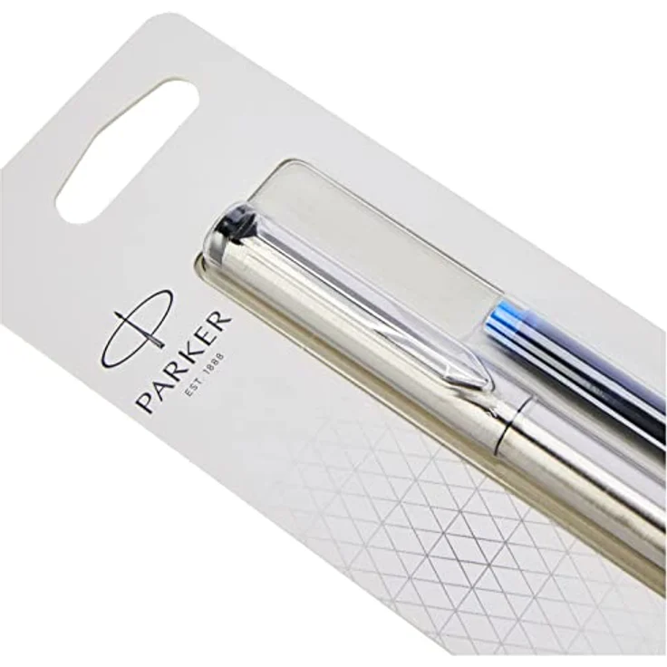 Parker Füllhalter Vector Edelstahl C.C. M, Patronenfüllsystem mit Edelstahl-Griffzone, blau – Bild 3