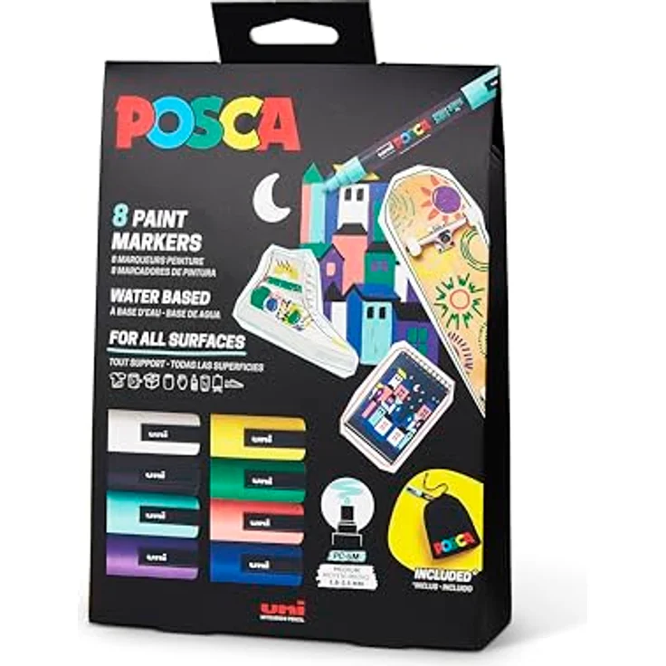 POSCA PC-5M Marker Set, 8 Farben inkl. Stoffbeutel, präzise Filzstifte für kreative Gestaltung – Bild 1