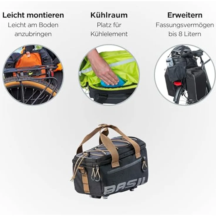 Basil Miles Trunkbag, Velotasche 7 l, wasserdicht, mit MIK-Adapterplatte, schwarze Rahmentasche – Bild 2