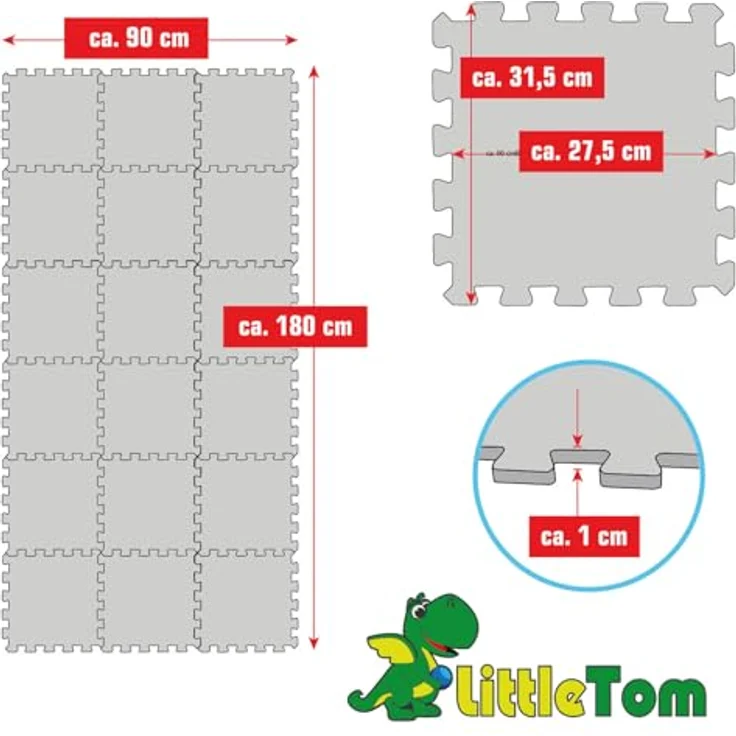 LittleTom Spielmatte Baby Puzzlematte Pastellfarben, 18-teilig 180x90 cm, rutschfest, BPA-frei, pflegeleicht, erweiterbares Puzzlesystem – Bild 5