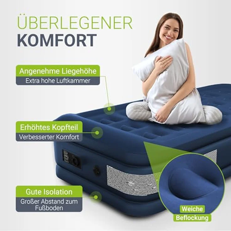 Juskys Luftmatratze Sapri, Einzel-Luftbett, selbstaufblasend, wasserdicht, blau, inkl. Pumpe und Tasche - Preisvergleich – Bild 5