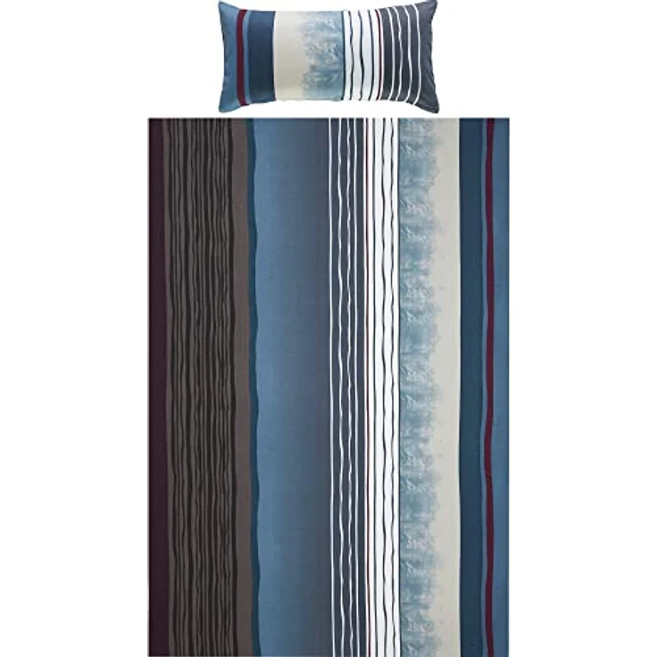 REDBEST Bettwäsche, Bettgarnitur Single-Jersey - Wendekissenbezug, temperaturausgleichend, bügelfrei, mit Reißverschluss - blau-anthrazit Größe 135x200 cm (40x80 cm) – Bild 2