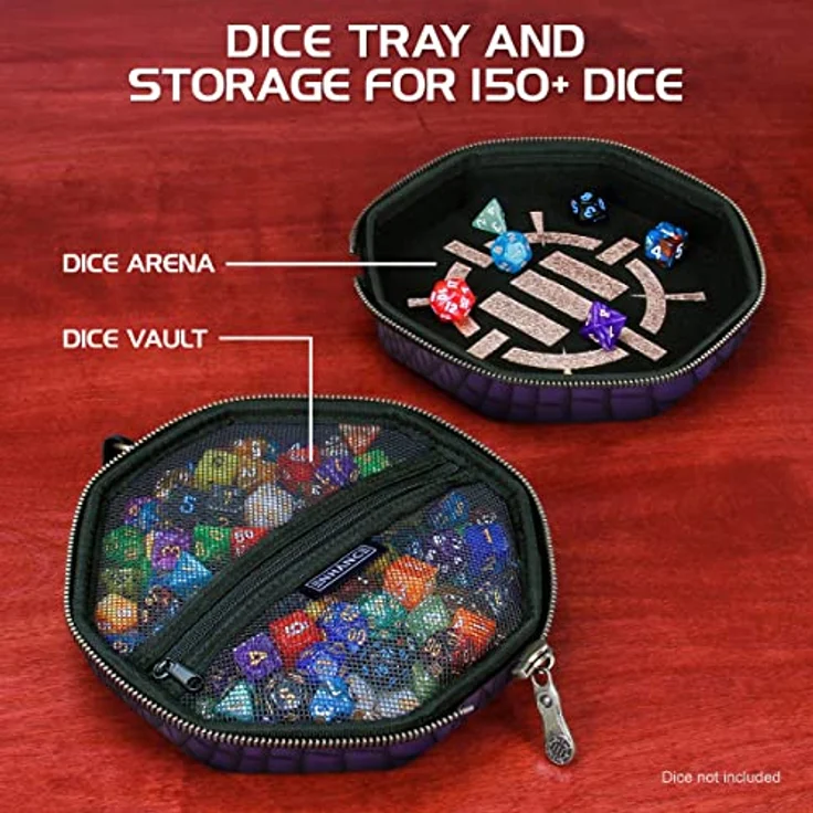 ENHANCE DND-Würfelablage und Würfeletui – Collector's Edition DND-Würfelhalter für bis zu 150 D&D-Würfel mit Dragon Scales Material und Würfelrollablage (Drachen Lila) – Bild 2