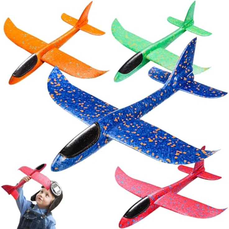 PATRICHOR Styropor Flugzeuge, 4er Set Wurfgleiter aus EPP-Schaum für Kinder, ab 3-12 Jahre, Outdoor Spielzeug, sicher und leicht montierbar – Bild 1