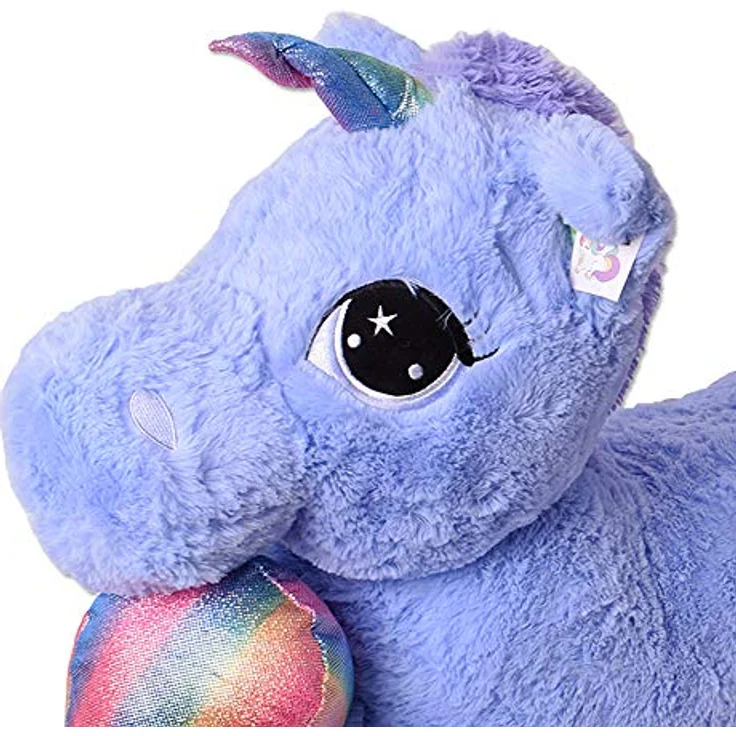 TE-Trend Flauschiges Stoffeinhorn, 110 cm großes Plüsch-Einhorn mit lila Glitzer-Flügeln und rosa Mähne, ideal für Kinder und magische Abenteuer – Bild 3