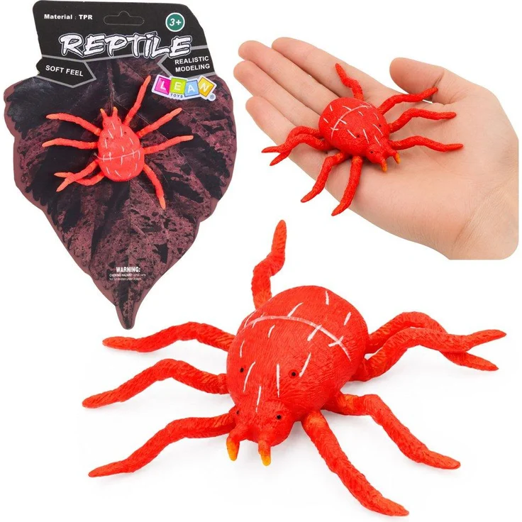 Wisam Spinnenfigur, rote Gummi Figur, realistisch und dehnbar, 12 cm