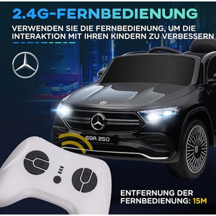 HOMCOM Kinder Elektroauto 12V Mercedes-Benz EQA Elektrofahrzeuge mit Fernbedienung, MP3-Player, Scheinwerfer, Tragebarer Batterie, Schwarz – Bild 4
