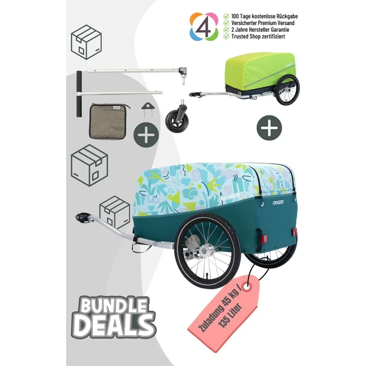 Croozer Cargo Tuure Picknick-Party-Bundle, Veloanhänger mit 45 kg Traglast, Croozer AirPad® Federung, wasserabweisend, zusammenfaltbar
