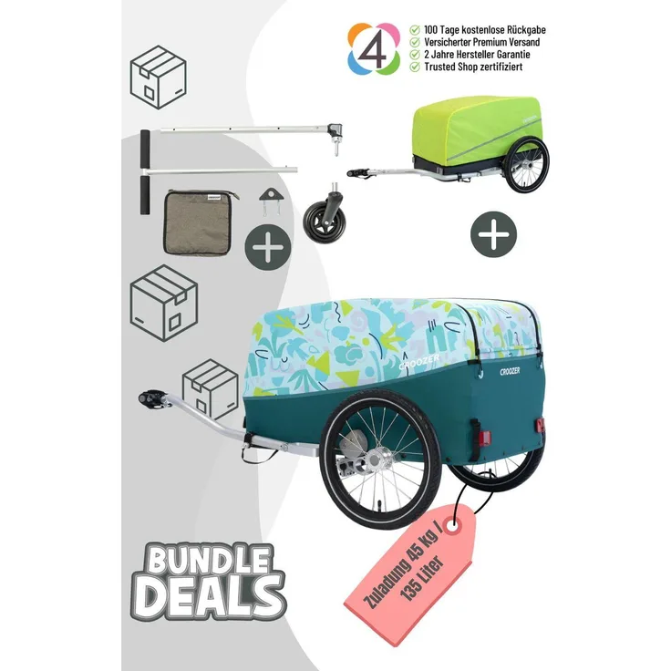 Croozer Cargo Tuure Picknick-Party-Bundle, Veloanhänger mit 45 kg Traglast, Croozer AirPad® Federung, wasserabweisend, zusammenfaltbar
