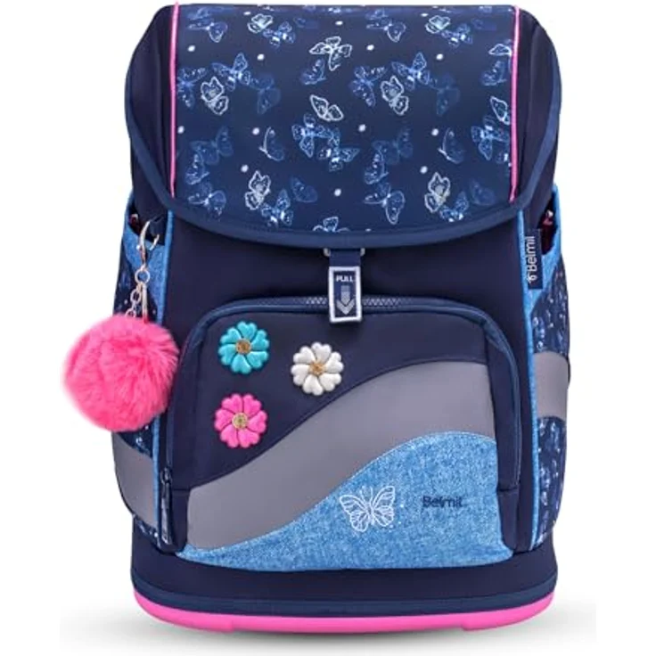 Belmil Comfy Plus Premium Schulranzen-Set, ergonomisch mit Brust- & Hüftgurt, DIN A4 geeignet, 4-teilig, 16 L, reflektierender Magnetverschluss, blau – Bild 2