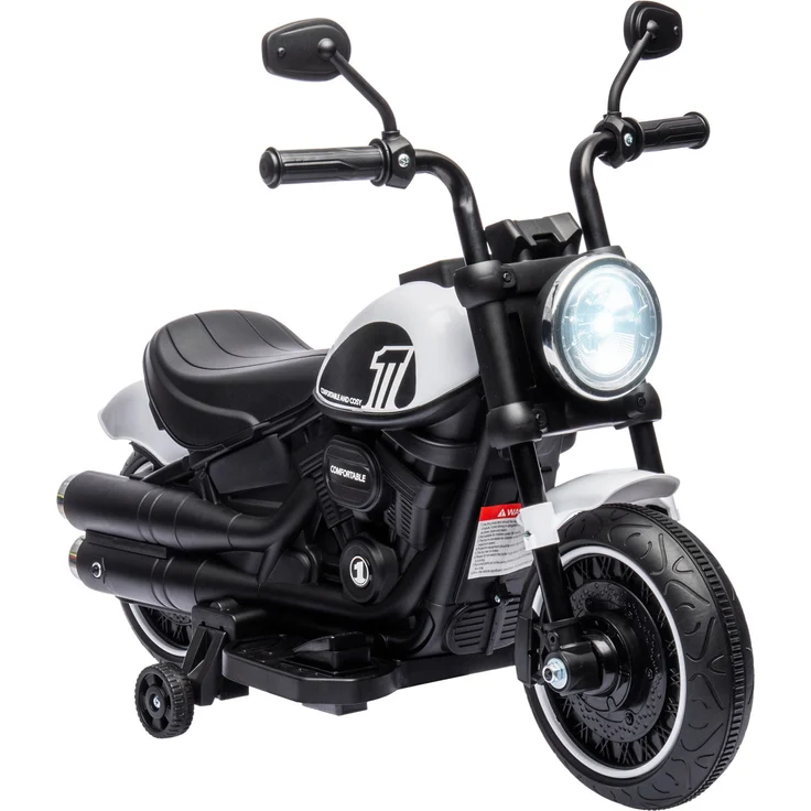 HOMCOM Elektro-Kindermotorrad mit 2 abnehmbaren Stützrädern, 3 km/h, Belastbarkeit 25 kg, (1-tlg), weiß – Bild 1