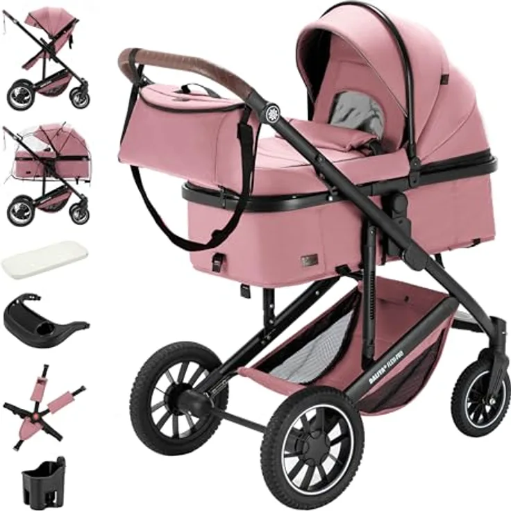 Daliya® FLEXI-PRO M 3in1 Kombikinderwagen, Buggy mit i-Size Babyschale, einhändig abnehmbare Babywanne, Memory-Knöpfe, leichter Rahmen, großer Einkaufskorb