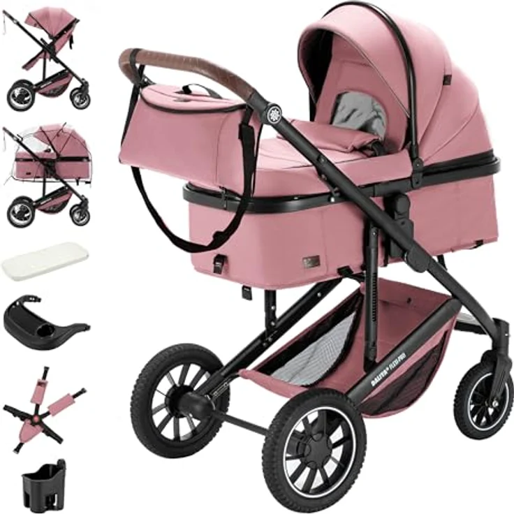Daliya® FLEXI-PRO M 3in1 Kombikinderwagen, Buggy mit i-Size Babyschale, einhändig abnehmbare Babywanne, Memory-Knöpfe, leichter Rahmen, großer Einkaufskorb – Bild 1