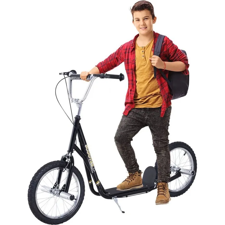 HOMCOM Scooter Kinderroller Tretroller mit Luftreifen, höhenverstellbar 92-100 cm, schwarz, für Kinder ab 5 Jahren